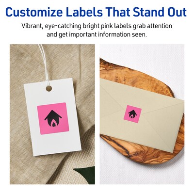 Avery Laser/Inkjet Square Multipurpose Labels, 1" x 1", Bright Pink, 1920/Pack (94103)