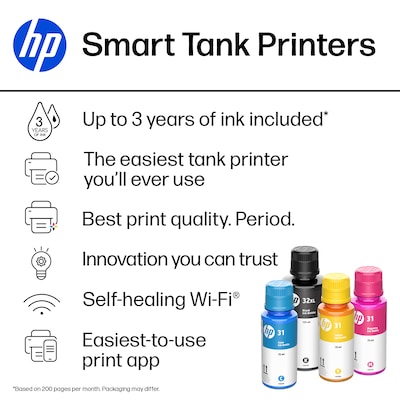 HP Smart Tank 7001 Wireless Color All-in-One Ink Tank Printer, Scan, Copy, 2 Years Ink Included, AI Enabled (28B49A)