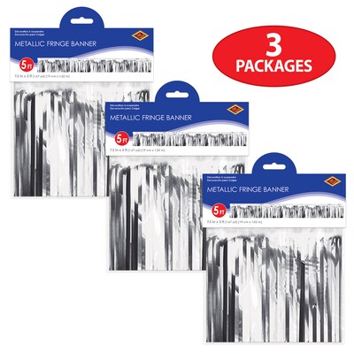 Beistle Metallic Fringe Banner, Silver, 3/Pack (56092-S)