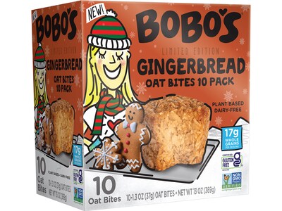 Bobos Gluten Free Gingerbread Oat Bites, 1.3 oz., 10 Bites/Box (529-D)