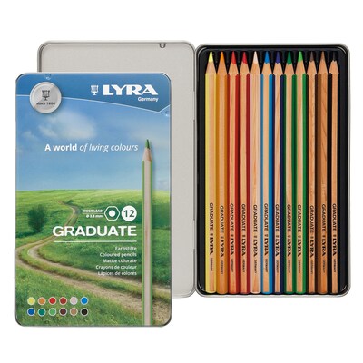 Lyra Graduate Colored Pencils Set Tin, Assorted Colors, 12 Pencils/Set, 2 SetsBundle (LYXL2871120-2)
