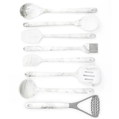 Better Houseware Utensils Set, Silicone, White Marble, 8 Piece (3300/Set)