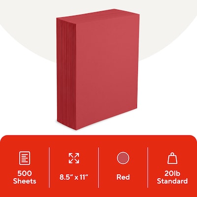 Staples Brights Multipurpose Colored Paper, 20 lbs., 8.5 x 11, Red, 500/Ream (25208)
