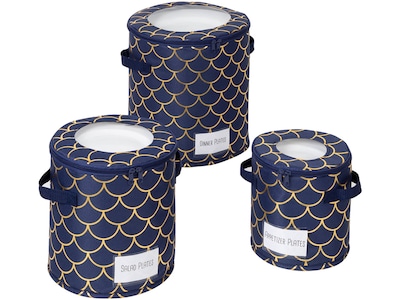 Honey-Can-Do Polyester Round Dinnerware Storage Cases, Navy/Gold, 3/Set (SFT-09238)
