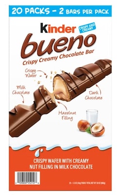 Kinder Bueno Chocolate and Hazelnut Chocolate Bars 20 Pack