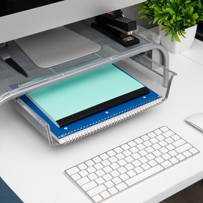 Mind Reader Monitor Stand with Paper Tray, Metal, Silver  (MESHMONSTA-SIL)