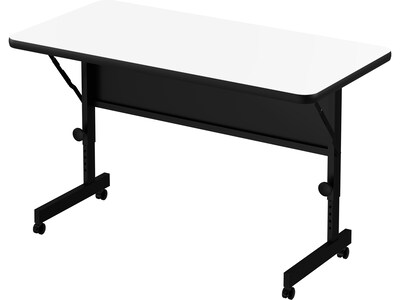 Correll Deluxe 48W x 24D Adjustable Foldable Training Room Table, Dry-Erase Markerboard, With Wheels, Frosty White/Black
