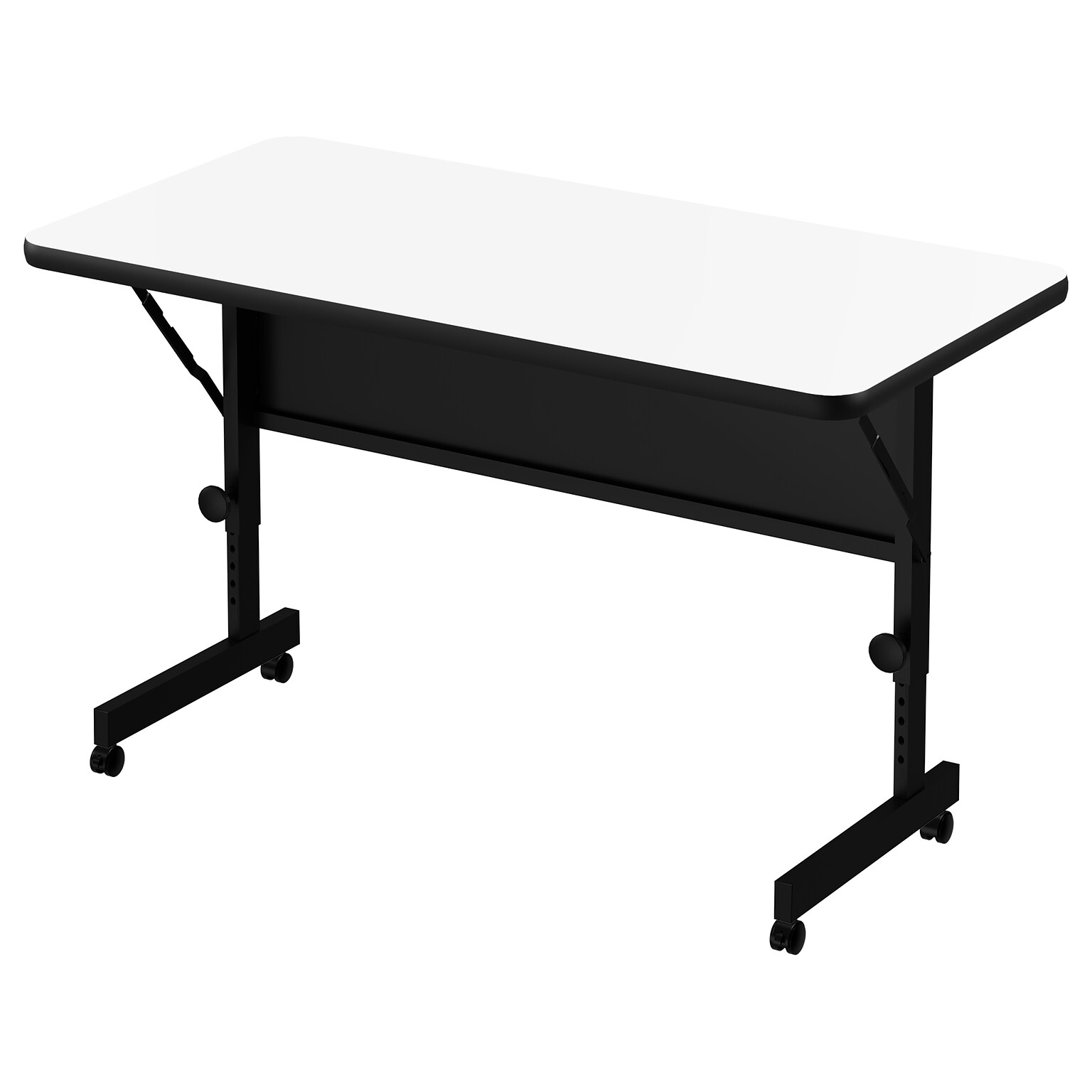 Correll Deluxe 48W x 24D Adjustable Foldable Training Room Table, Dry-Erase Markerboard, With Wheels, Frosty White/Black