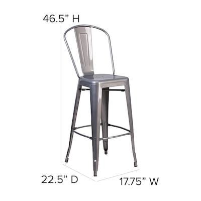 Flash Furniture Lincoln Contemporary Metal Vertical Back Indoor Barstool, Clear Coat/Gray (XUDGTP01B30PL1G)