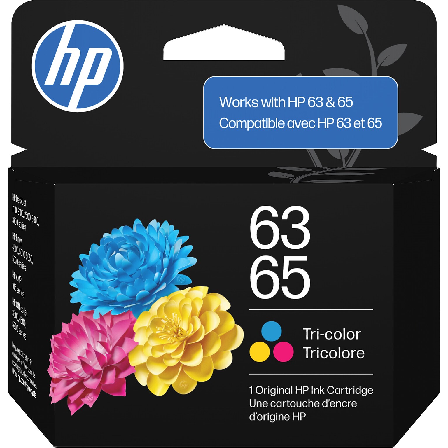 HP 63 / 65 Tri-Color Standard Yield Ink Cartridge, Prints Up to 100 Pages (B7RT2AN)