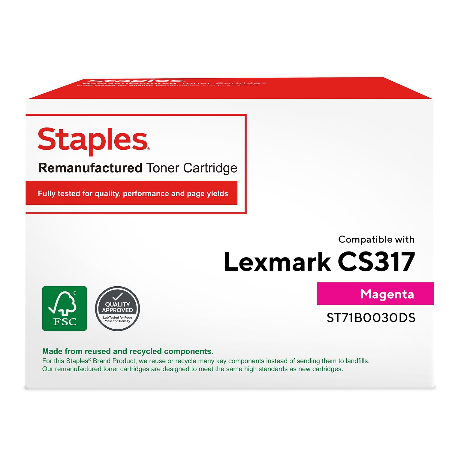Staples Remanufactured Magenta Standard Yield Toner Cartridge Replacement for Lexmark (TR71B0030DS/ST71B0030DS)