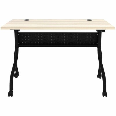 Lorell 48"W x 23.6"D Foldable Flip-Up Training Table, Melamine, With Wheels, Modern Elm/Black (LLR66377)