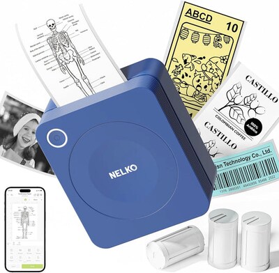 Nelko PM230 Portable Bluetooth Thermal Sticker Printer, Blue (P230DB-5435W-2R)