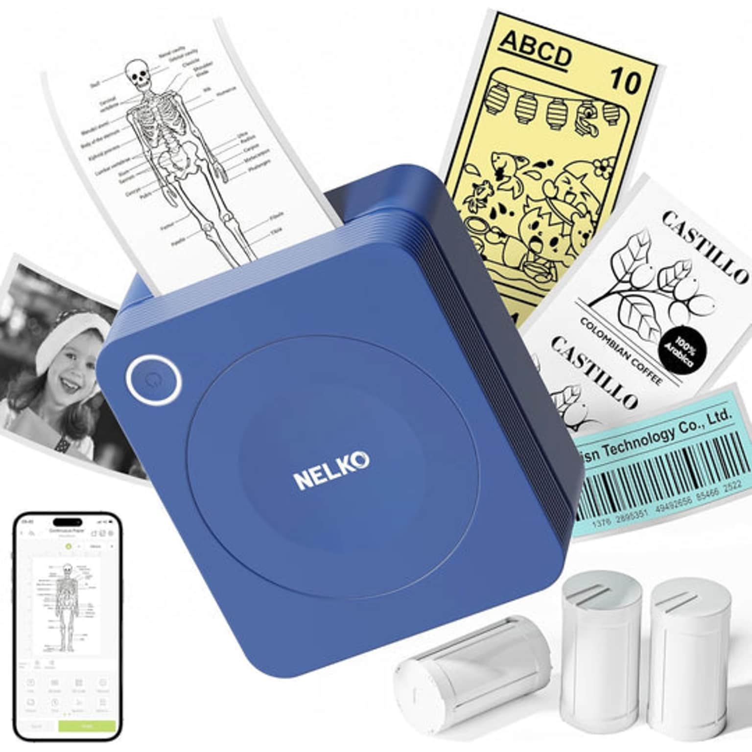 Nelko PM230 Portable Bluetooth Thermal Sticker Printer, Blue (P230DB-5435W-2R)