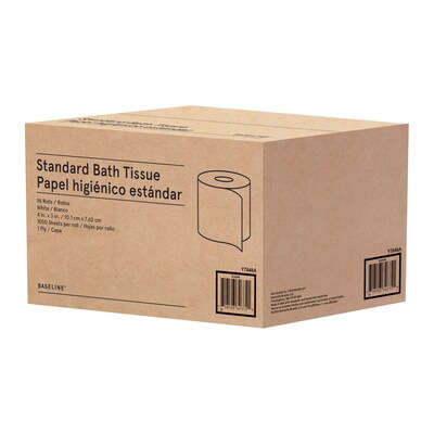 BASELINE™ Recycled Toilet Paper, 1-Ply, White, 1,000 Sheets/Roll, 96 Rolls/Case (BL62596)