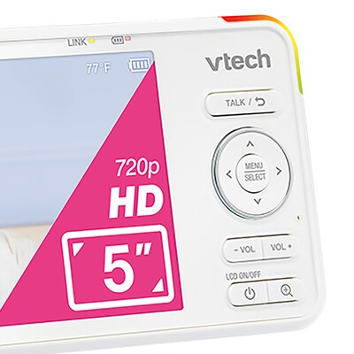 VTech Smart Wi-Fi Wireless 5" Baby Monitor with 1080p Camera, 360° Pan & Tilt, Night-Light & Remote Access, White (RM5766HD)