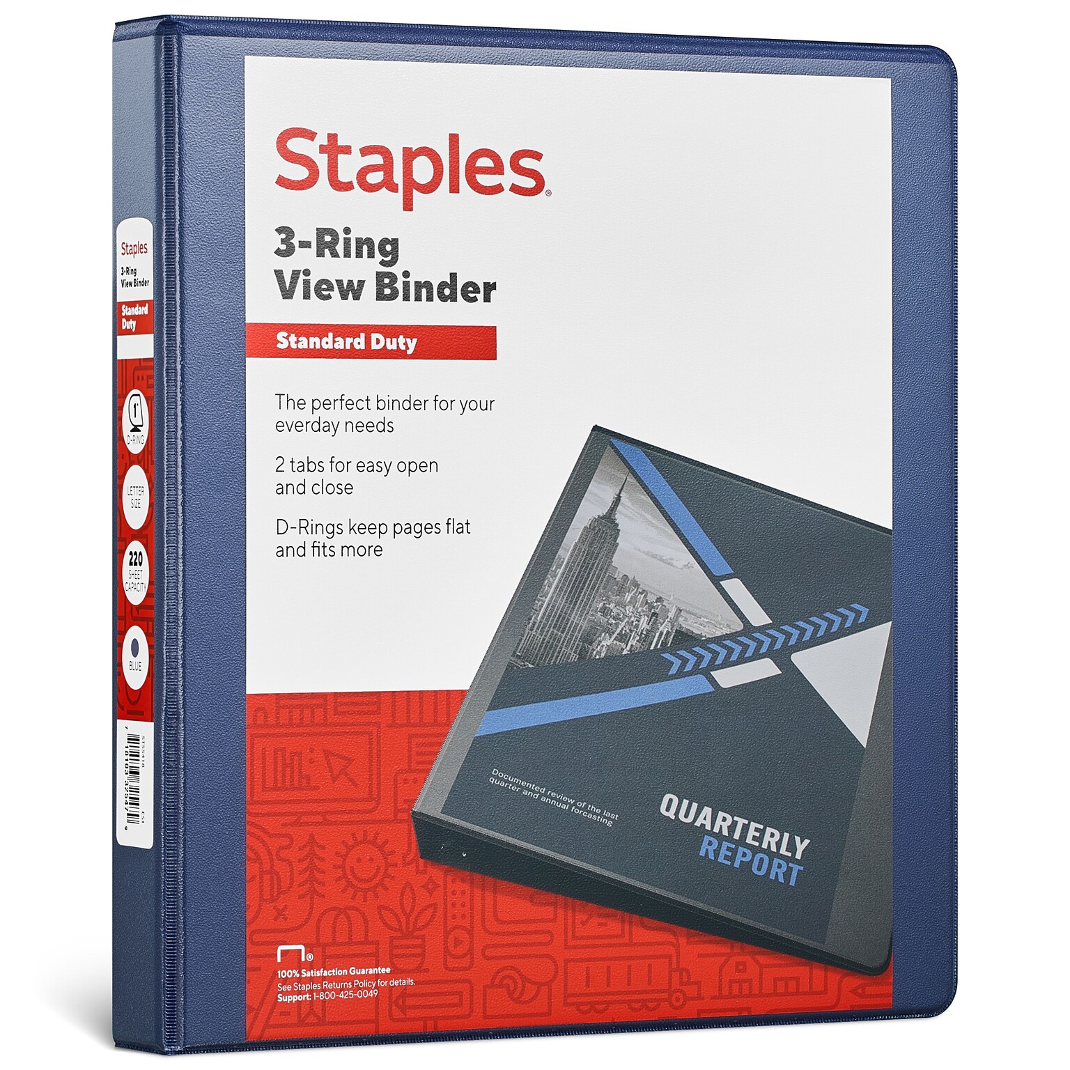 Staples® Standard 1 3 Ring View Binder with D-Rings, Blue (26433-CC)