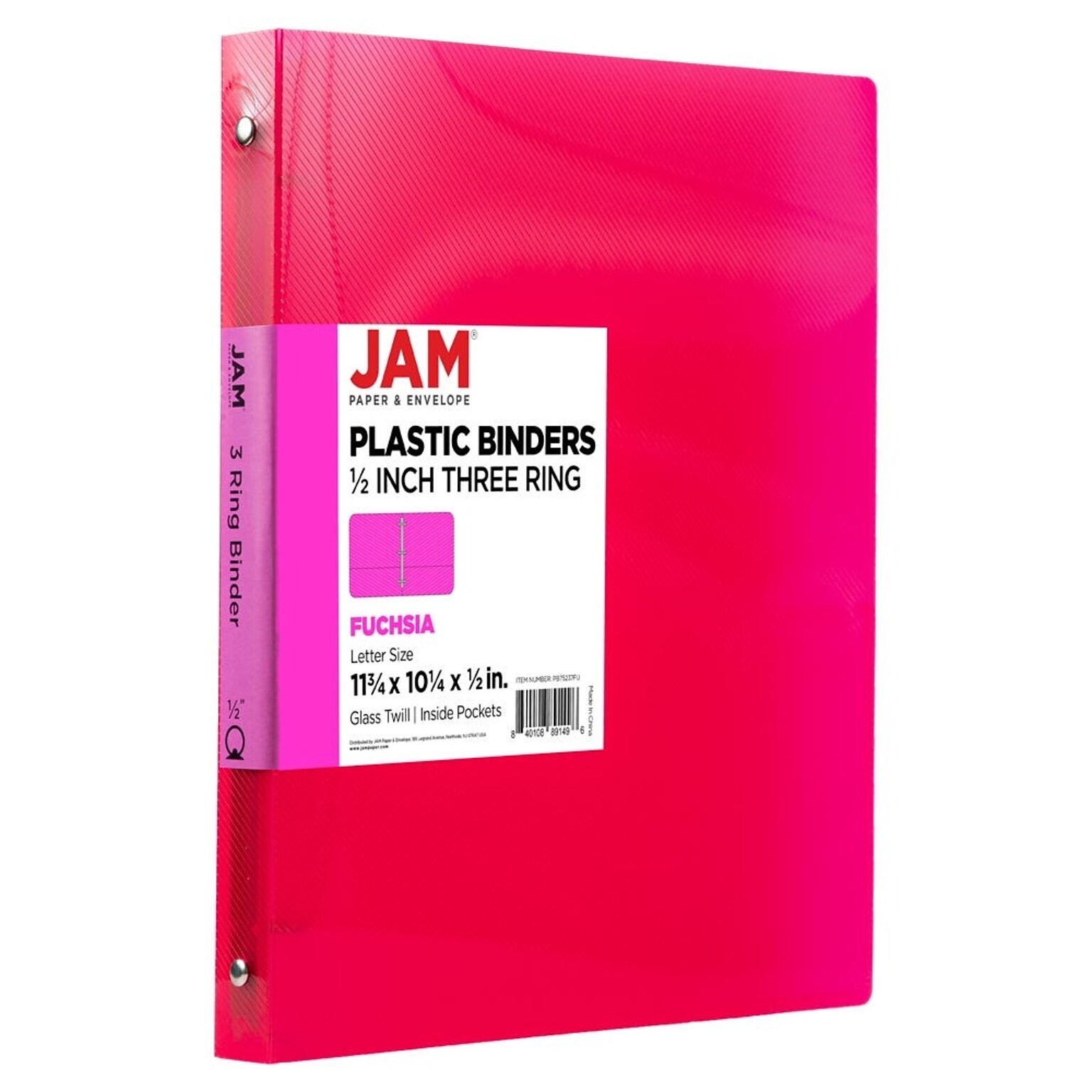 JAM Paper 1/2 3-Ring Flexible Poly Binder, Fuchsia Pink (PB75237FU)
