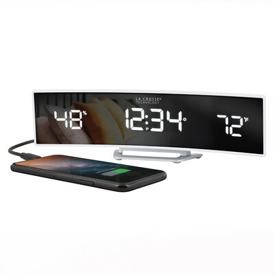La Crosse Technology White Curved Alarm Clock with Mirrored LED Lens Display (602-247)