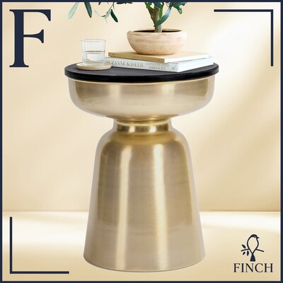 Finch Adler Brass Metal Side Table, Black/Gold (FUTB10153A)