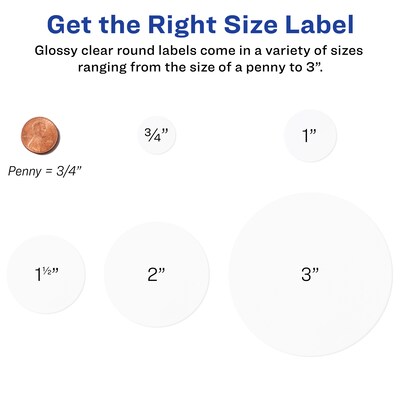 Avery Print-to-the-Edge Laser/Inkjet Round Labels, 2" Dia, Glossy Clear, 120 Labels/Pack (22825)