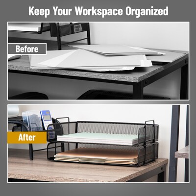 Mind Reader Metal Side Loading Stackable Letter Tray, Letter Size, Black, 2/Pack (DSTACK2-BLK)