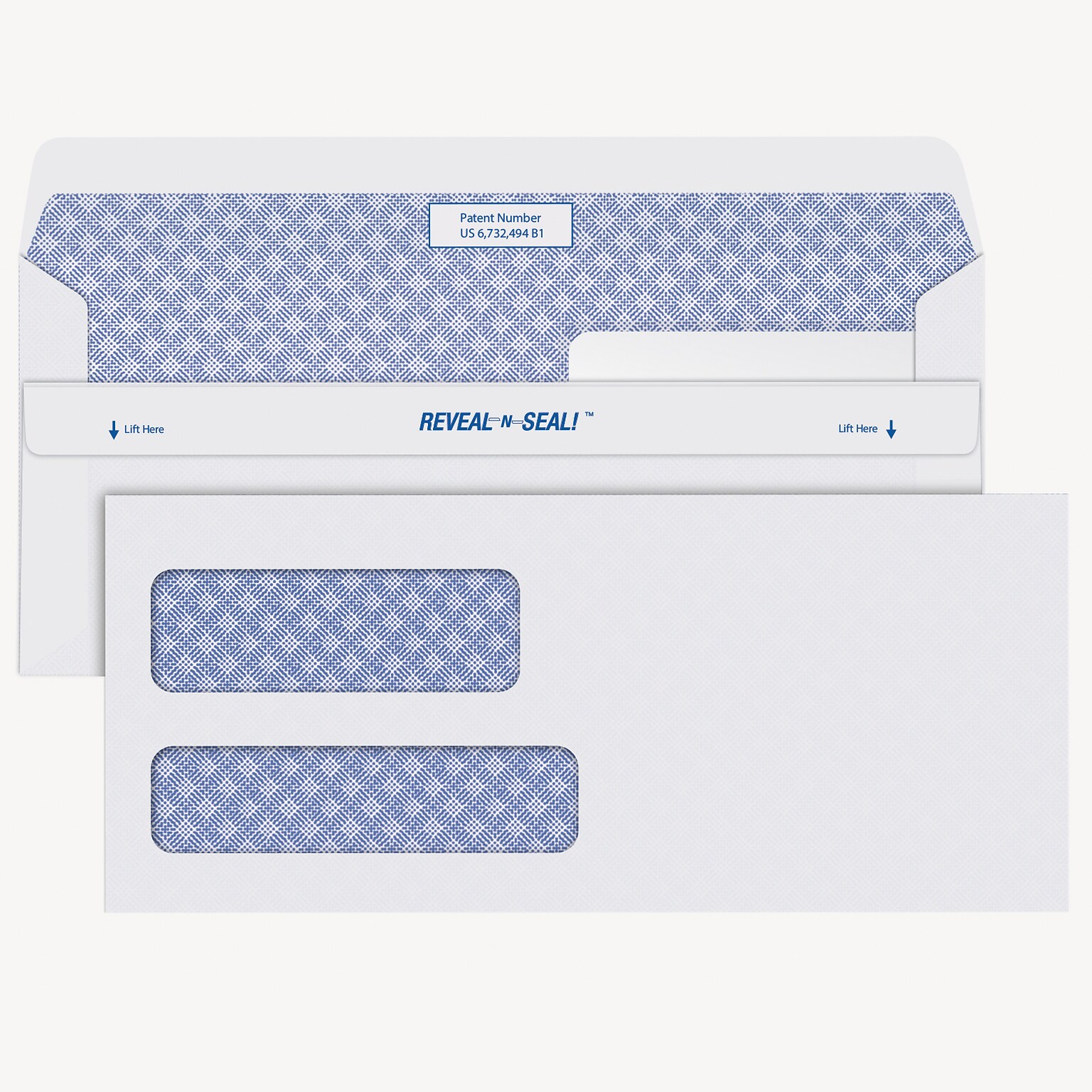 Staples Reveal-N-Seal Security Tinted #10 Double Window Envelopes, 4 1/8 x 9 1/2, White, 500/Box (1017264)
