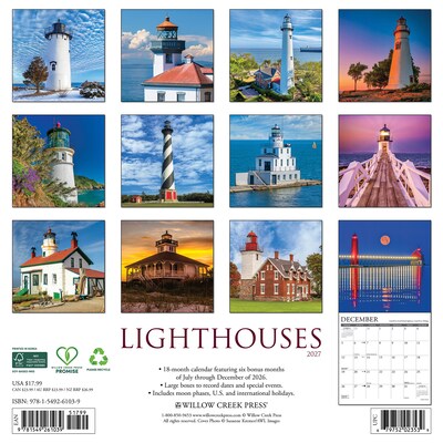 2027 Willow Creek Lighthouses 12 x 12 Monthly Wall Calendar, Assorted Colors (61039)