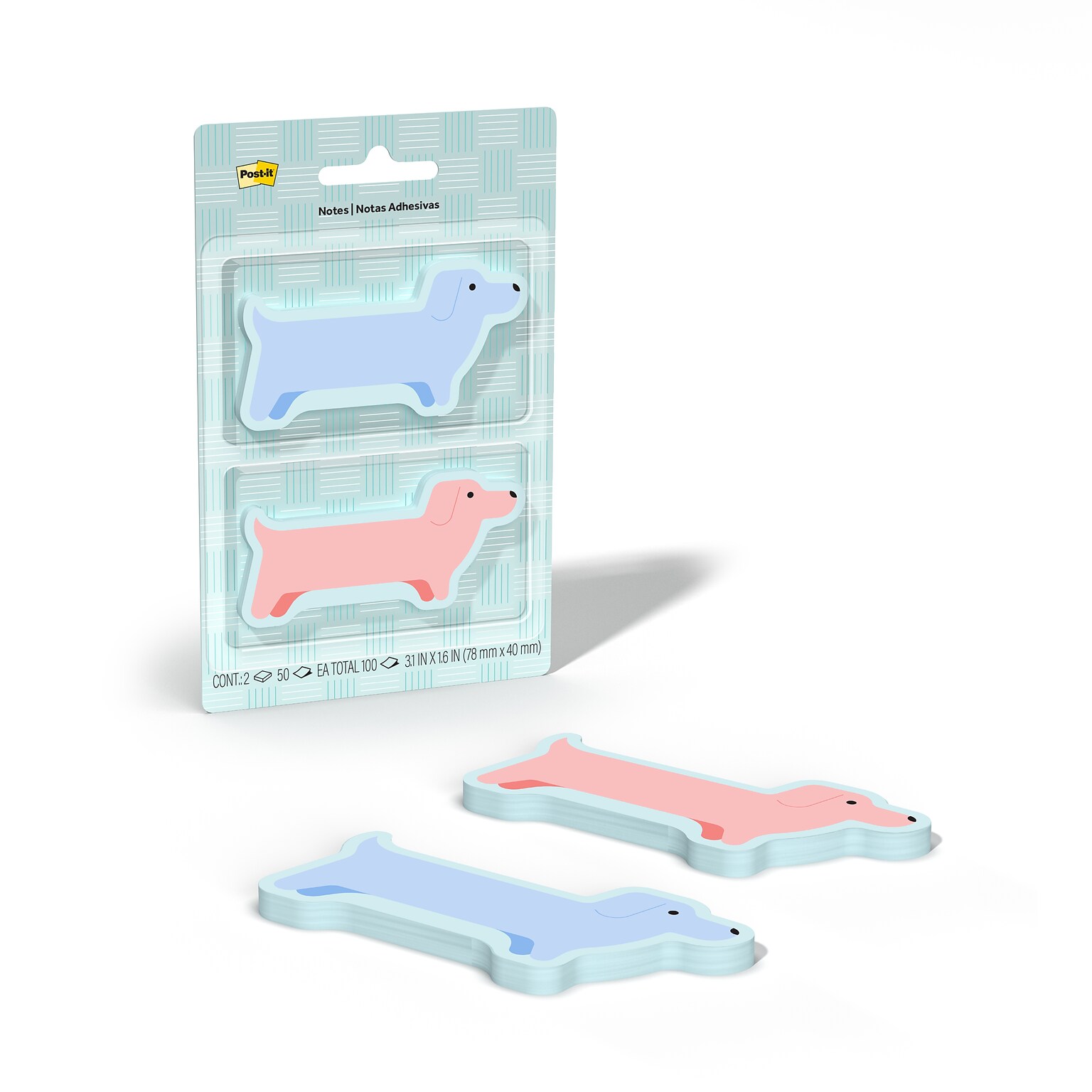 Post-it Cute Dachshund Notes, 1.6 x 3.1, Assorted Colors, 50 Sheets/Pad, 2 Pads/Pack (PET-DCS-1)