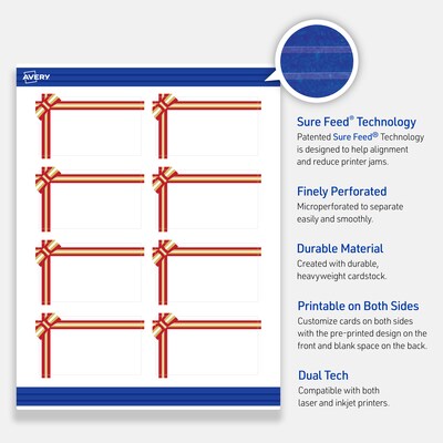 Avery Gold-Red Gift Bow Matte Blank Card, White, 80/Pack (S00-FFP)