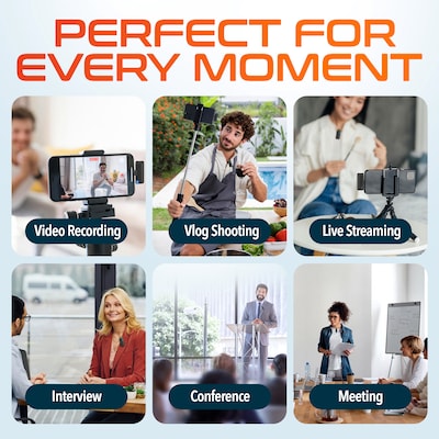 Delton M27C Two Wireless Lavalier Microphones and USB-C Receiver and Camera & Phone Stand Bundle, Black (DMCM27CKT1)