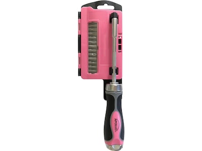 Apollo Tools 13-in-1 Ratcheting Screwdriver with Bit Set, Pink/Black (DT5021P)