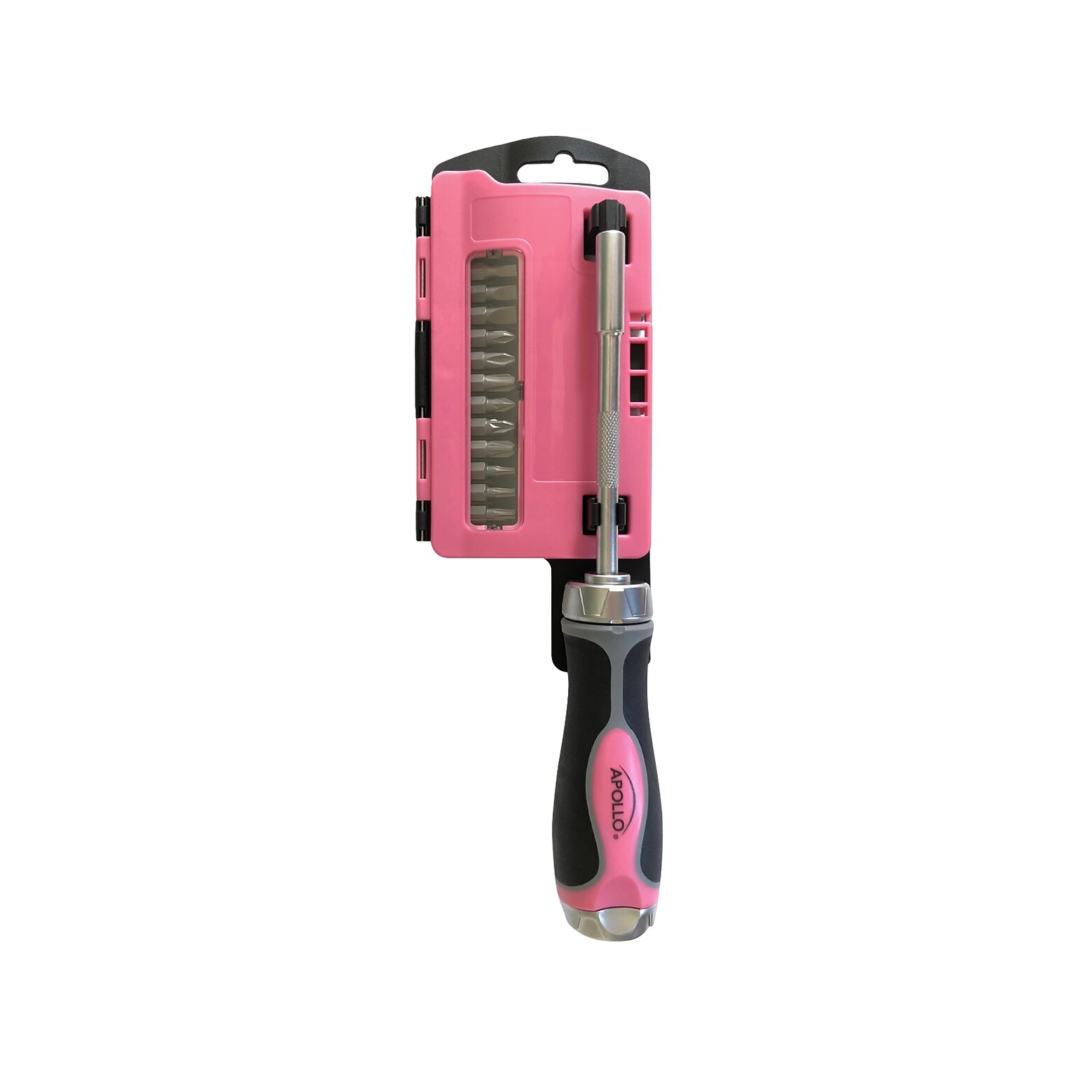 Apollo Tools 13-in-1 Ratcheting Screwdriver with Bit Set, Pink/Black (DT5021P)