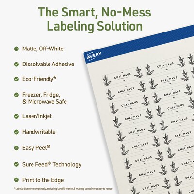 Avery Dissolvable Rectangle Multipurpose Labels, 0.5 x 1.75, Off-white, 300/Pack (94204)