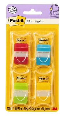 Post-it Tabs, 1 Wide, Assorted Solid Colors, 100 Tabs/Pack (686-RALY)