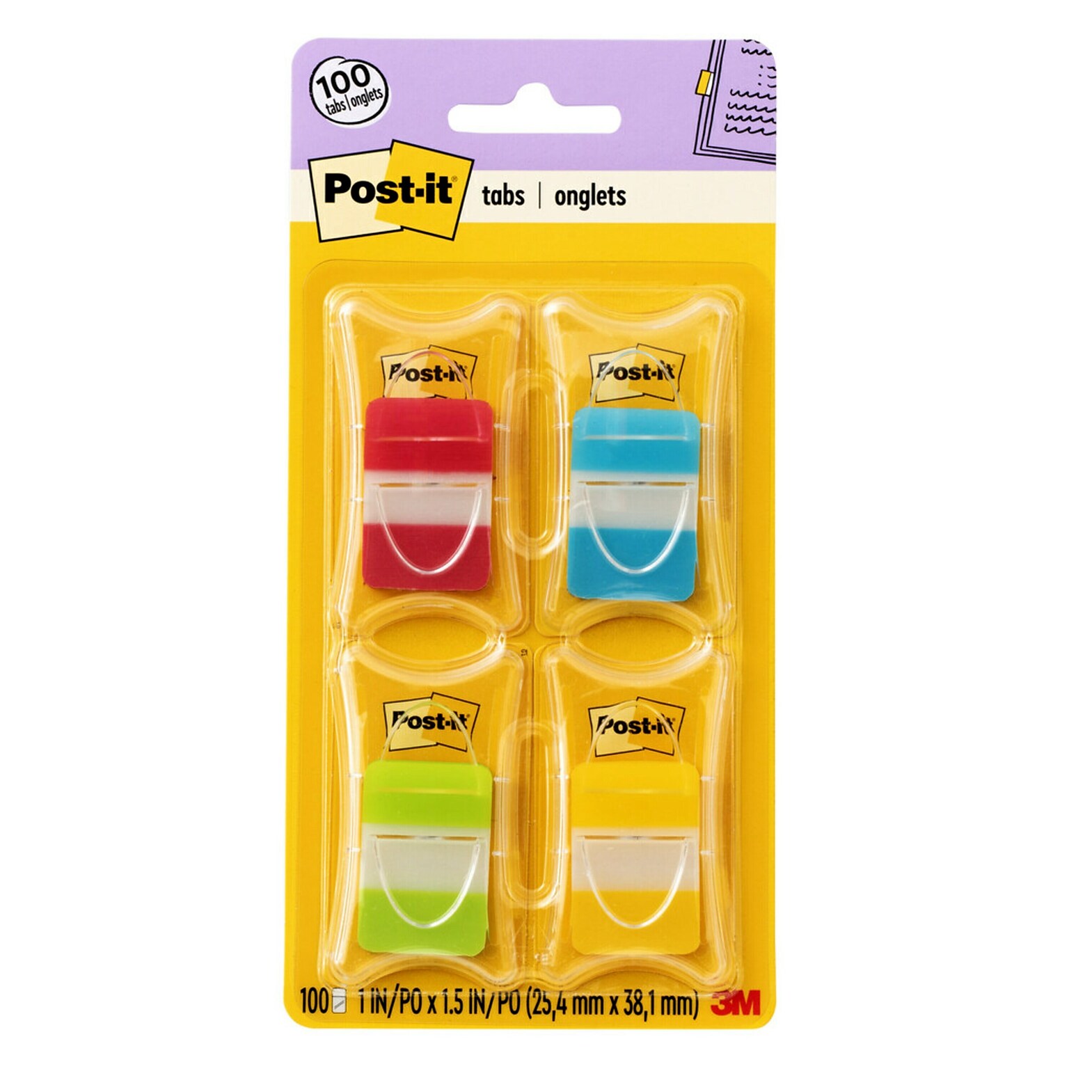 Post-it Tabs, 1 Wide, Assorted Solid Colors, 100 Tabs/Pack (686-RALY)