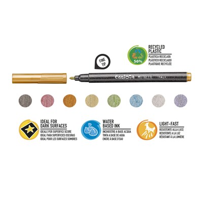 CARIOCA Metallic Water Based Water-Based Markers, Fine Tip, Assorted Colors, 8/Set (CRA43162)