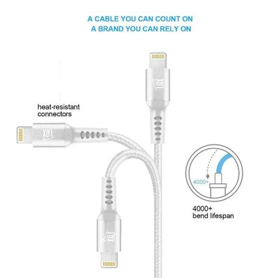 LAX Gadgets Lightning to USB-A Charging Cable, 10 ft. (MFI10FTSLV)