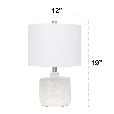 Lalia Home 19" Contemporary Bohemian Ceramic Eyelet Pattern Floral Textured Bedside Table Lamp, Off White (LHT-3000-OF)