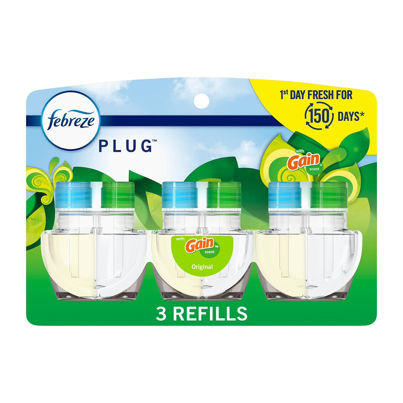Febreze Fade Defy Plug Air Freshener Warmer Refill, Gain Original Scent, 0.87 fl. oz., 3/Pack (54341)