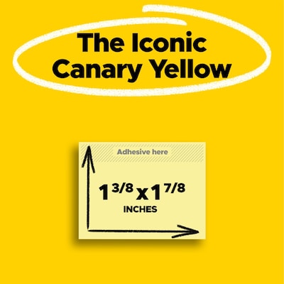 Post-it Notes, 1 3/8" x 1 7/8", Canary Collection, 100 Sheet/Pad, 12 Pads/Pack (653-YW)