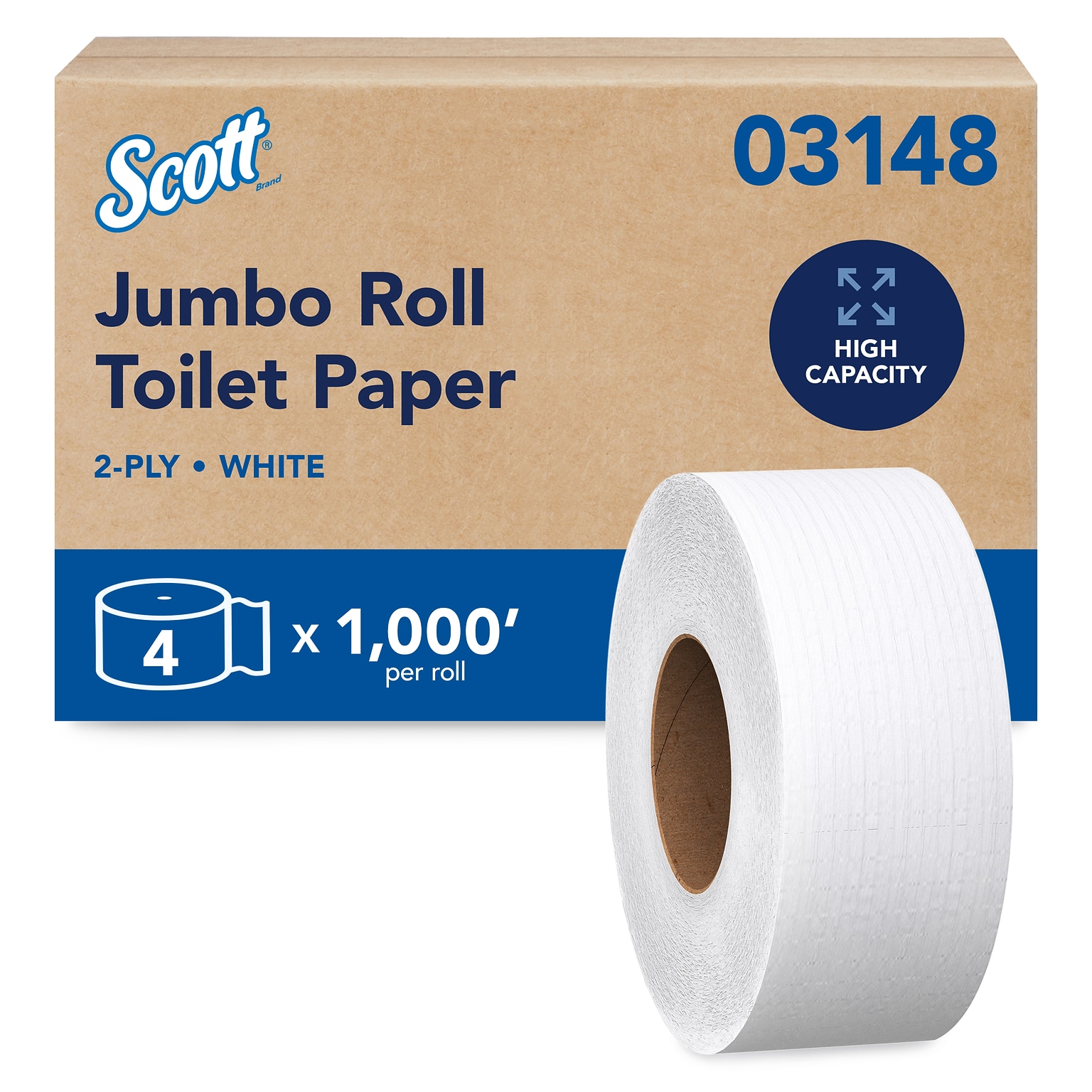 Scott Essential Recycled Jumbo Toilet Paper, 2-ply, White, 1000 ft./Roll, 4 Rolls/Carton (03148)