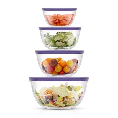 JoyJolt Large Glass Mixing Bowls with Lids, Set of 4 - Purple