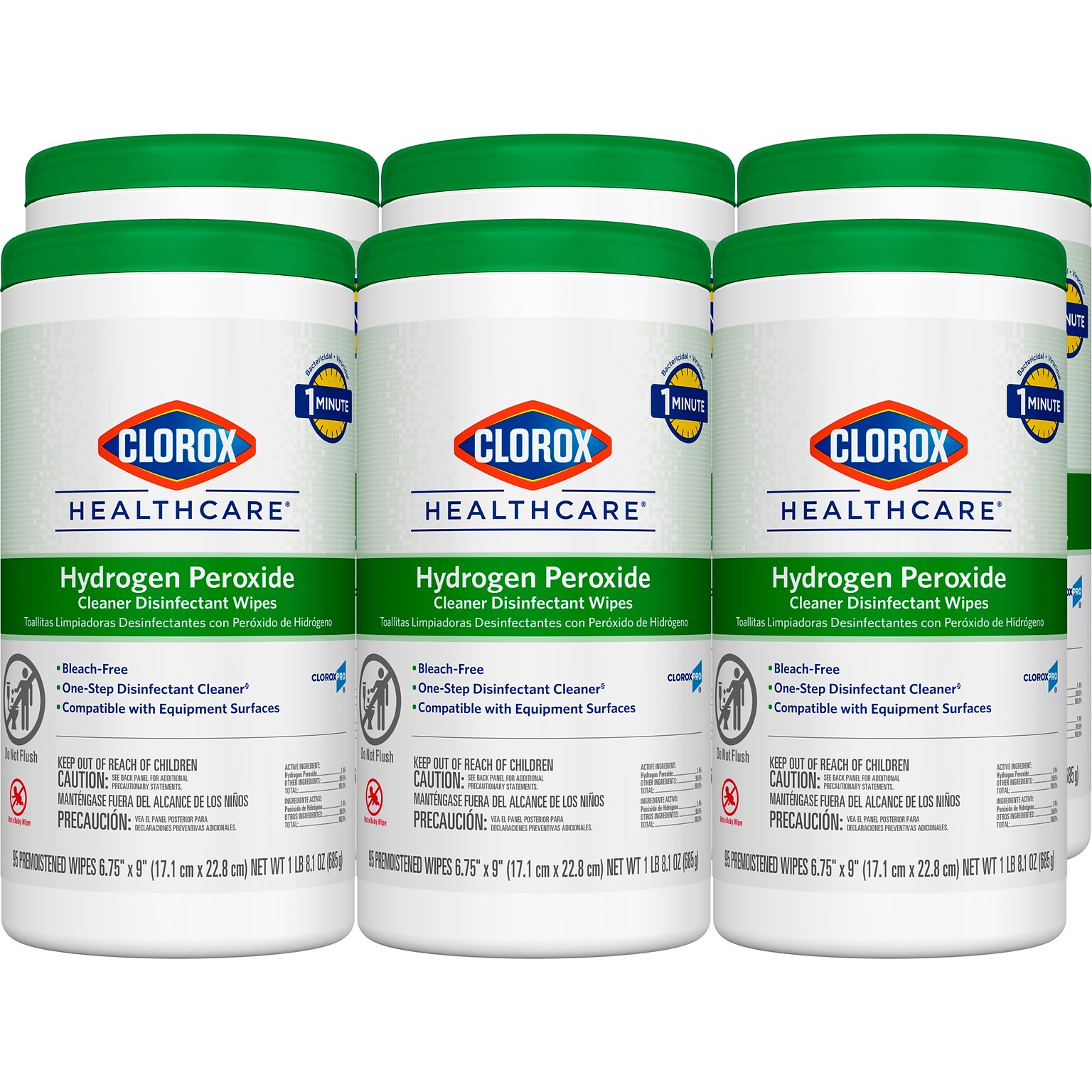 Clorox Healthcare Hydrogen Peroxide Cleaner Disinfectant Wipes, 95 Wipes/Canister, 6/Carton (30824)