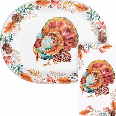 Say Hooray! Tasteful Turkey Paper Plates and Guest Towels Kit, Multicolored, 48/Pack (DTC9386E2H)