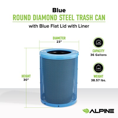 Alpine Industries 4460 Steel Mesh Recycling Bin, 36 Gallon, Blue (ALP4460-01-C)