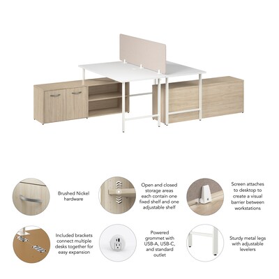 Bush Business Furniture Hustle 30"H x 60"W 2 Person Back to Back Cubicle Workstation, White/Natural Elm (HUS015WHNE)