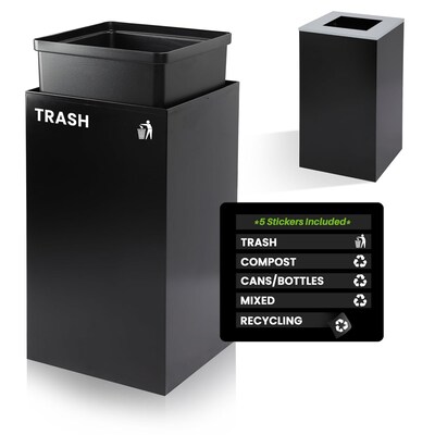 Alpine Industries Steel Trash Can with Square Lid, 29 Gallon, Black (ALP4450-KIT-BLK-S-TR)