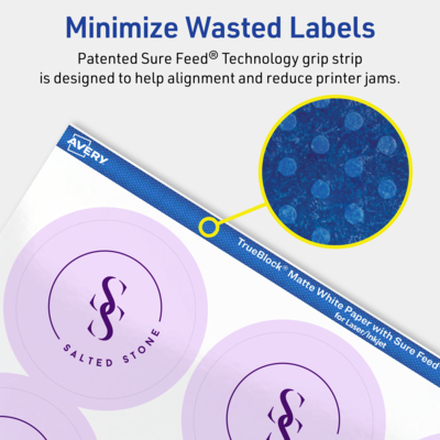 Avery TrueBlock Laser/Inkjet Circle Multipurpose Labels, 2.25" Dia., White, 120/Pack (94510)