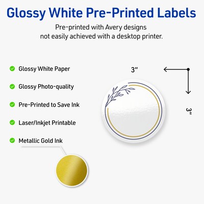 Avery Laser/Inkjet Circle Multipurpose Labels, 3 Dia., White, 60/Pack (S00-DNG)